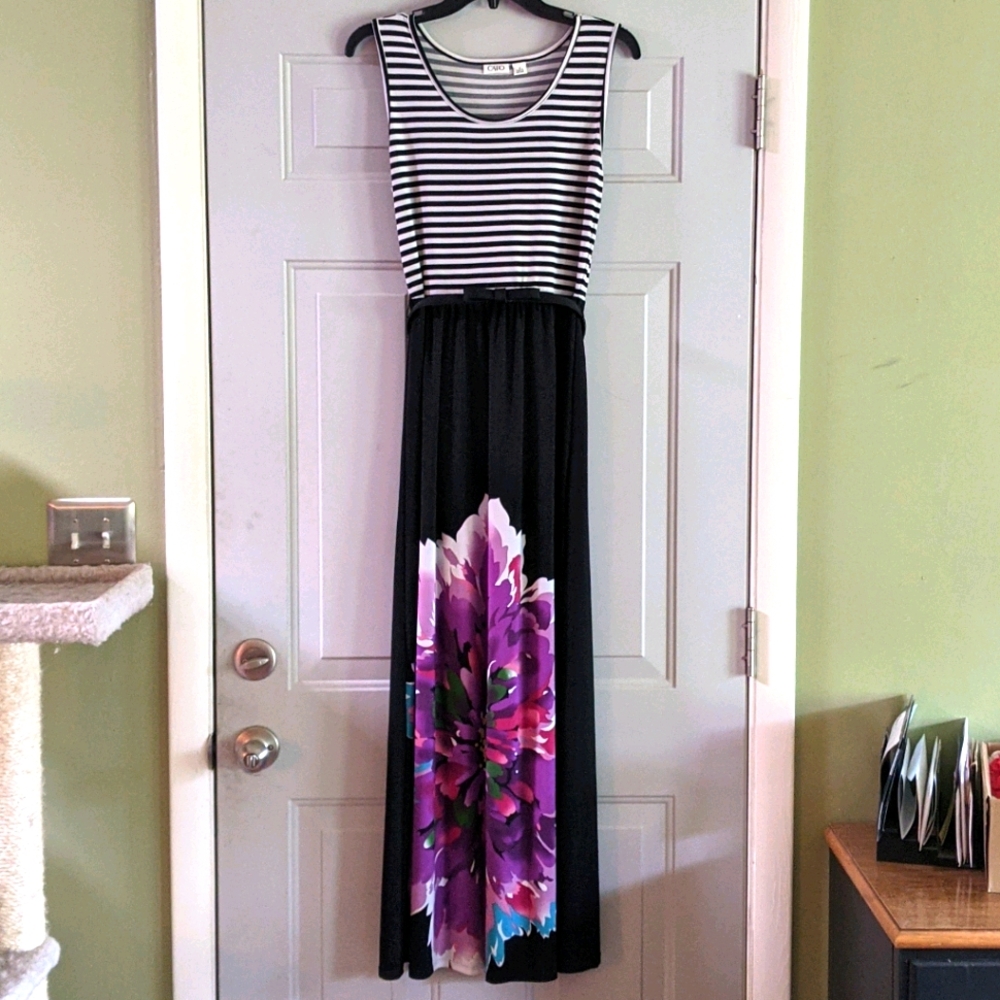 Cato Striped to Floral Colorblock Maxi